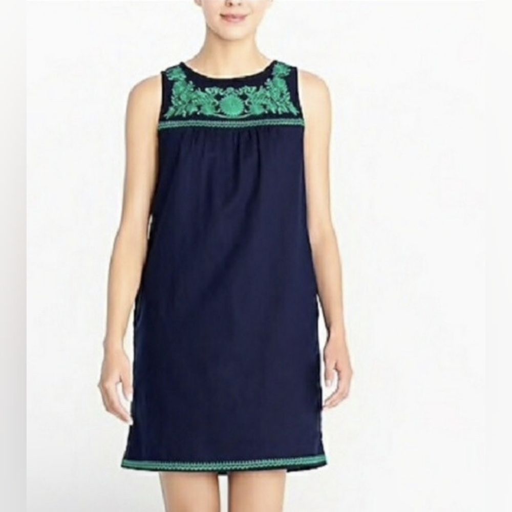 J. Crew factory Women’s Embroidered Sleeveless Dress Navy Blue Size XS